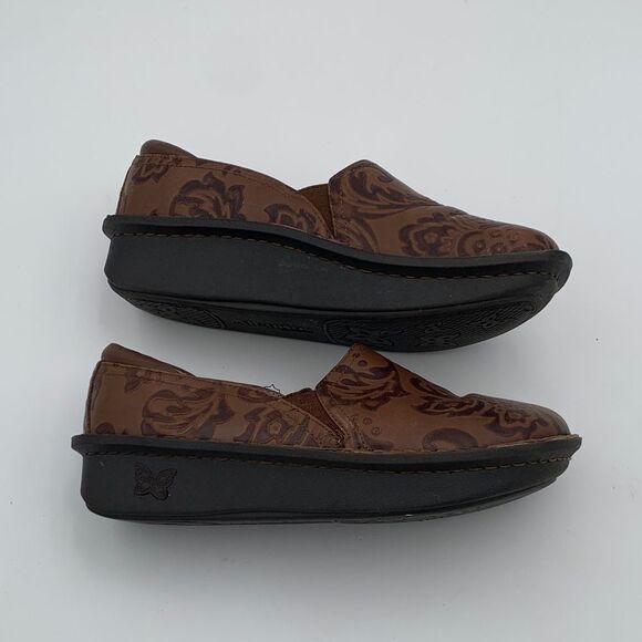 Alegria Brown Floral stamped leather Slip-On Shoes nurse teacher comfort shoe 38 - Picture 10 of 14